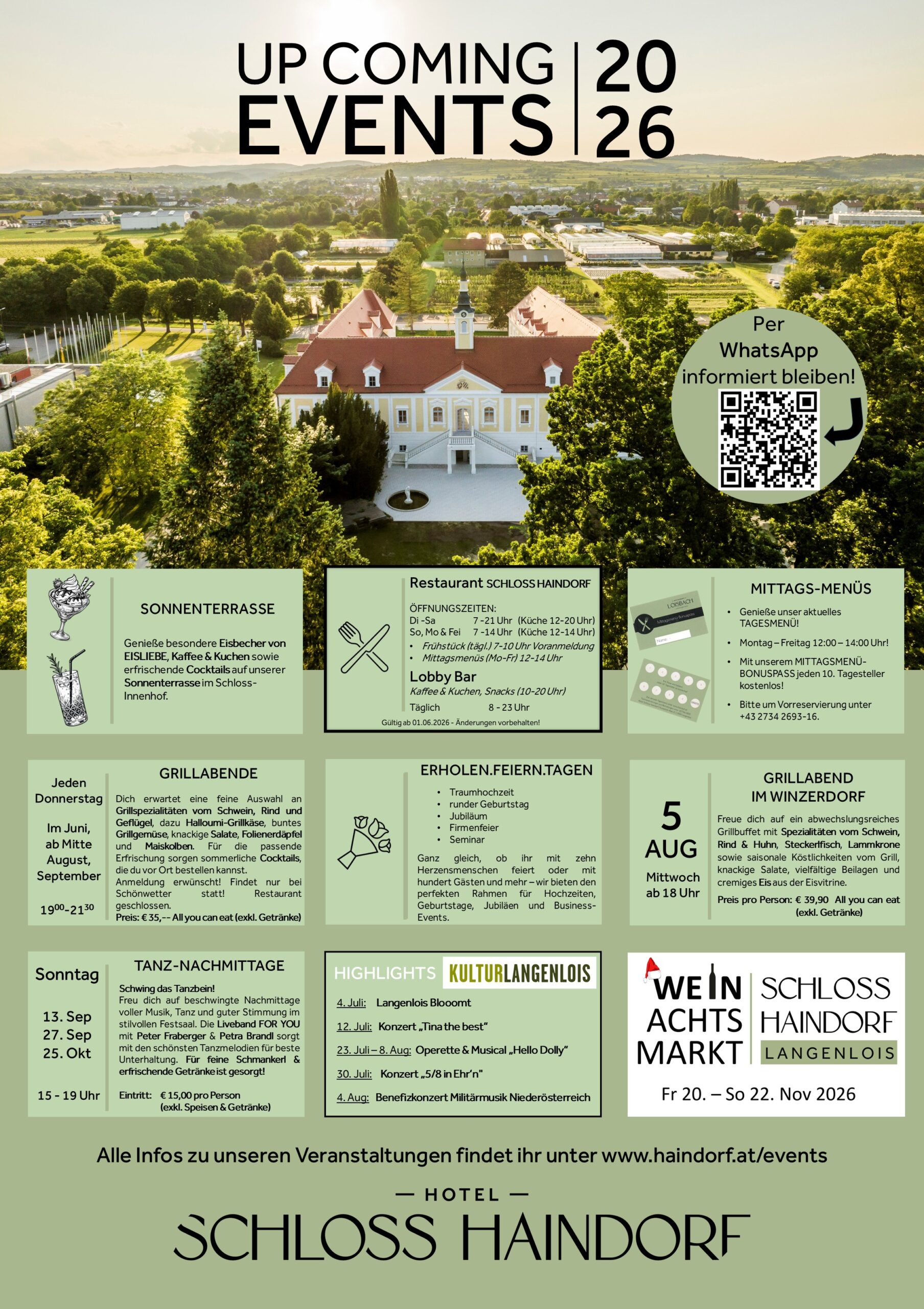 Veranstaltungsüberblick HOTEL SCHLOSS HAINDORF / RESTAURANT Schloss Haindorf 2026