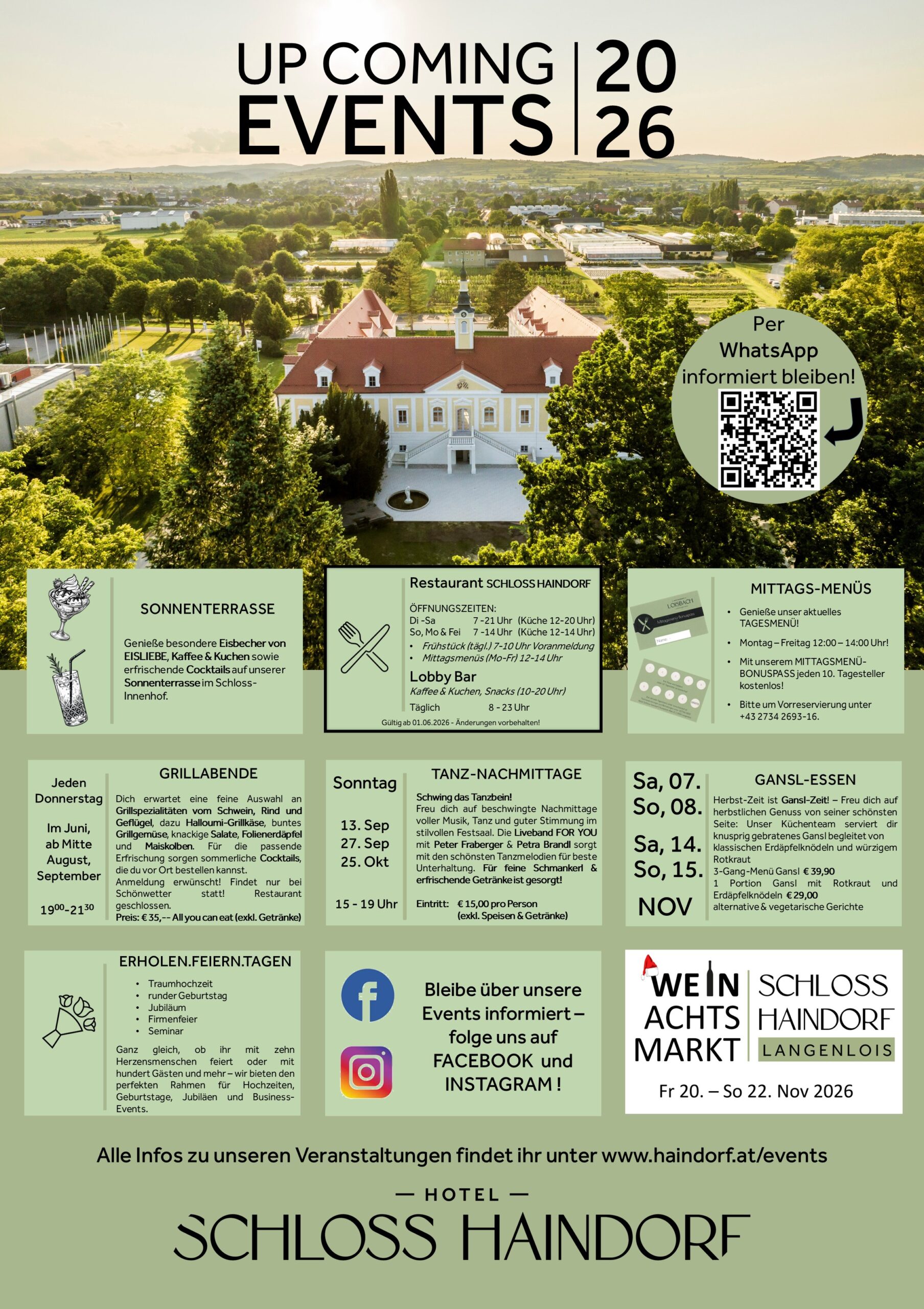Veranstaltungsüberblick HOTEL SCHLOSS HAINDORF / RESTAURANT Schloss Haindorf 2026
